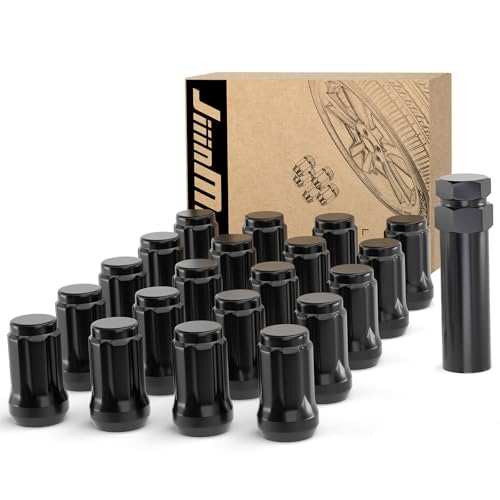 JiiinMiiin M12x1.5 20pcs Black 6 Spline Lug Nuts Sets with 1 Socket Key - color: Black, size: M12x1.5, style: 20pcs - 1.38"tall