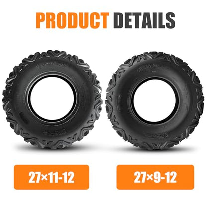 TRIPOWER Set of 4 27x9-12 & 27x11-12 ATV UTV Tires, 6PR All Terrain Trail Sand Mud Off-Road Tire, Tubeless - size: 27x9x12 & 27x11x12