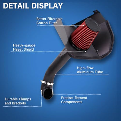 SUNROAD 4" Tube With Air Filter Replacement For GMC/Cadillac 2009-2014