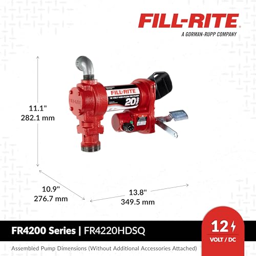 Fill-Rite FR4220HDSQ 12V 20 GPM Fuel Transfer Pump with Discharge Hose, Automatic Nozzle – Green, & Swivel | Gasoline, Diesel, Kerosene, Ethanol Blends, Methanol Blends & Biodiesel - style: Auto Nozzle & Swivel