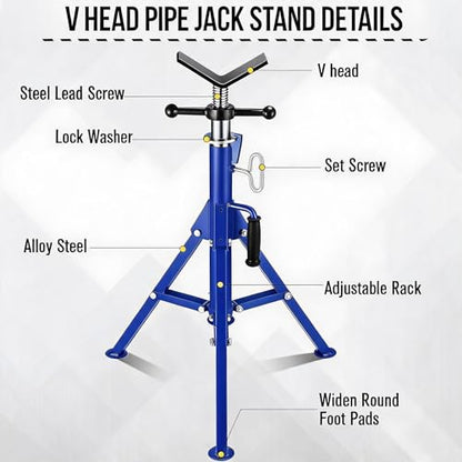 2PCS Pipe Jack Stand, Heavy Duty Pipe Stand, 2500LB Jack Stands Carbon Steel with Portable Folding Legs 28-52 Inch Height Adjustable 1/8"-12" Capacity - color: Blue | 2PCS