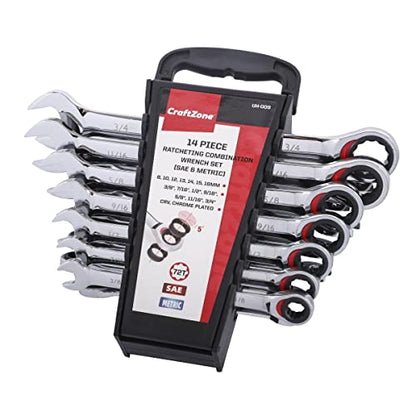 22-Piece Flex Head Ratchet Wrench Set, SAE & Metric Ratcheting Combination Wrenches, 72-Tooth Reversible Mechanism, Chrome Vanadium Steel with Organizer for Auto Repair