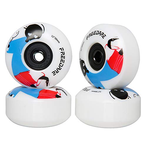 FREEDARE Skateboard Wheels 52mm and Bearings, Spacers Installed 92A for Street Tricks(Pack of 4) - color: blue/white