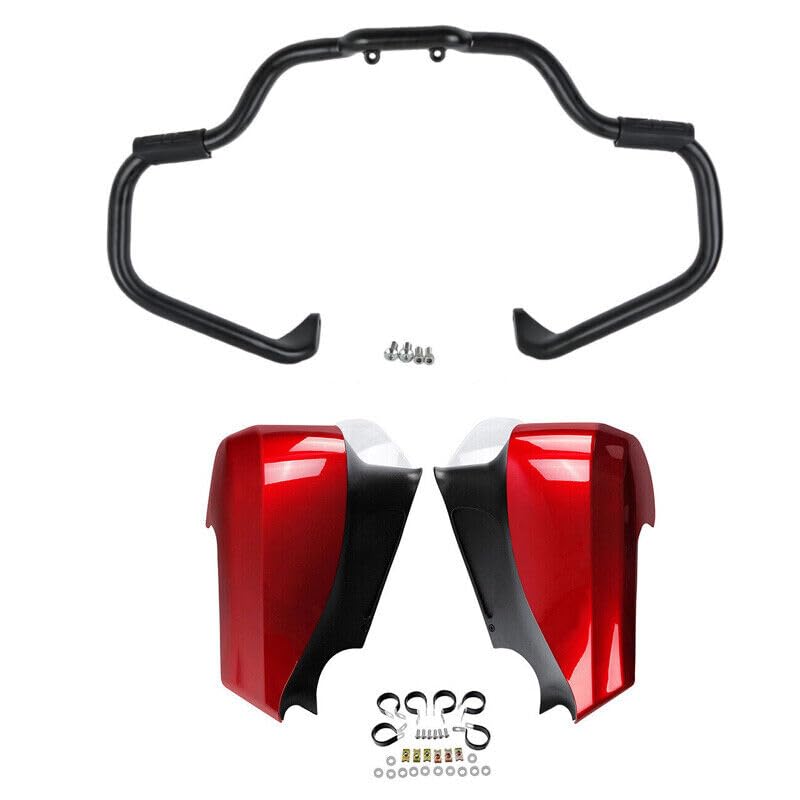 TCT-MOTORPARTS Mustache Engine Guard Highway Crash Bar+ Red Lower Fairing Fit for Indian Roadmaster 2023-2025 Chieftain Classic Springfield Limited - color: Black Crash Bar+Red Fairing