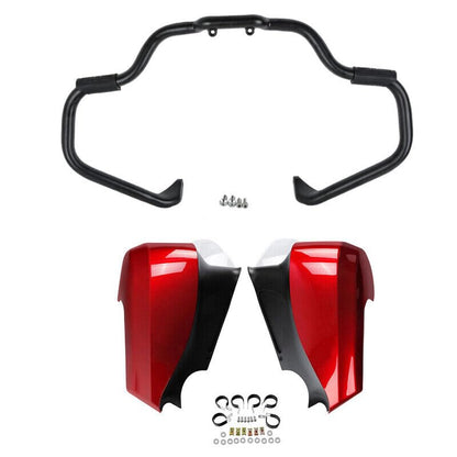 TCT-MOTORPARTS Mustache Engine Guard Highway Crash Bar+ Red Lower Fairing Fit for Indian Roadmaster 2023-2025 Chieftain Classic Springfield Limited - color: Black Crash Bar+Red Fairing