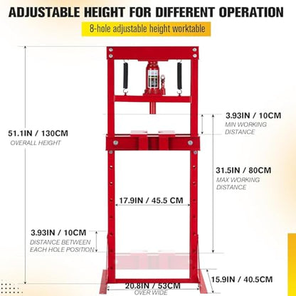 12T Hydraulic Press, Heavy-Duty h-Frame Garage Floor Hydraulic Shop Press - color: Red