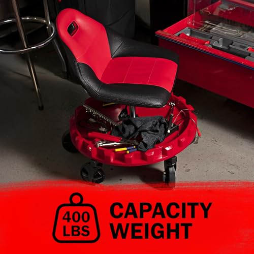 Traxion 2-700 ProGear Mobile Rolling Gear Seat W/Equipment Tray and Five All-Terrain 5" Casters - color: Red