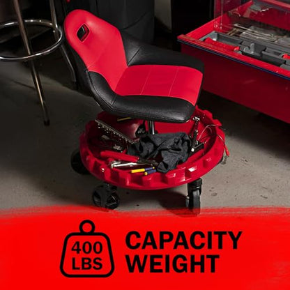 Traxion 2-700 ProGear Mobile Rolling Gear Seat W/Equipment Tray and Five All-Terrain 5" Casters - color: Red