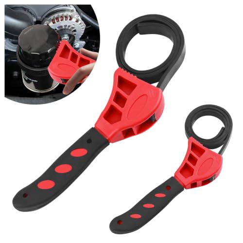 Rubber Strap Wrench Plumbing,2-Pack Oil Filter Wrench Includes 8" Large & 6" Small,Adjustable Strap Wrenches Heavy Duty for Oil Filter,Drain,Pipes,Sewer Cap And Nut Removal