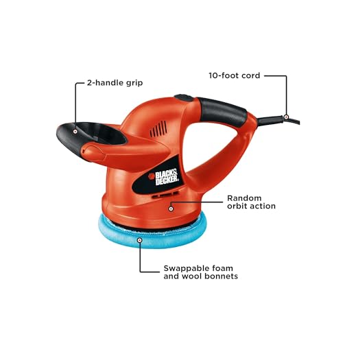 BLACK+DECKER 6" Buffer Polisher, Orbital Car Polisher with Wool and Foam Bonnets (WP900) - size: 6-Inch