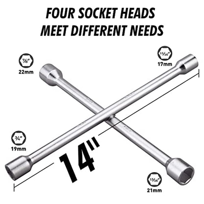 CARTMAN 14 Inch Universal Heavy Duty Lug Wrench 4 Way Tire Iron Wrench (Pack of 2) - size: 14" Chrome (Pack of 2)