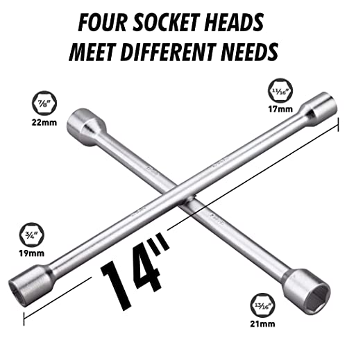 CARTMAN 14 Inch Heavy Duty 4 Way Universal Cross Lug Wrench Tire Iron (Pack of 15) - size: 14" Chrome (Pack of 15)