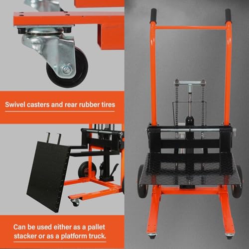 Apollo Winch Stacker, Hydraulic Pallet Truck Dolly 440 Lbs Capacity - color: Orange, size: Hydraulic-440lbs-35.8" Lift