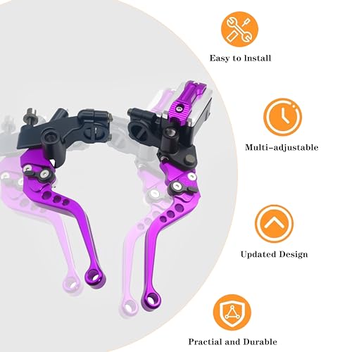 Universal Motorcycle 7/8" 22mm Handlebar Brake Master Cylinder Clutch Lever CNC Left & Right Set Compatible with Honda Kawasaki Suzuki Yamaha（ Piston Diameter 12.7mm (Purple) - color: Purple