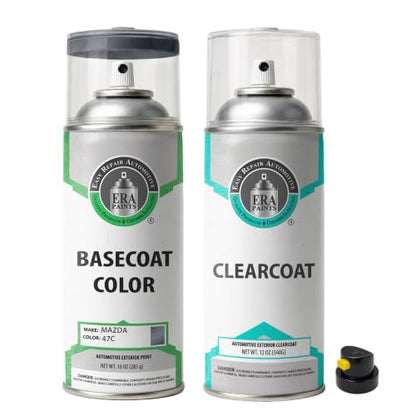 ERA Paints - 47C - Polymetal Gray Metallic for MAZDA Exact OEM Color Match Automotive Touch Up Paint for Cars - Spray Paint with Premium Spray Nozzle - Essential Kit - Made in USA - style: Spray - Essential Kit