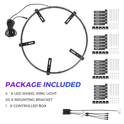 DREAMIZER 4PCS 17.5inch RGBW LED Wheel Ring Lights Kit with Remote and APP Control Dream Colors Neon Wheel Rim Lights with Turn Signal and Braking Function,Music Sync Mode for Car ATV UTV Golf Cart - size: 17.5inch