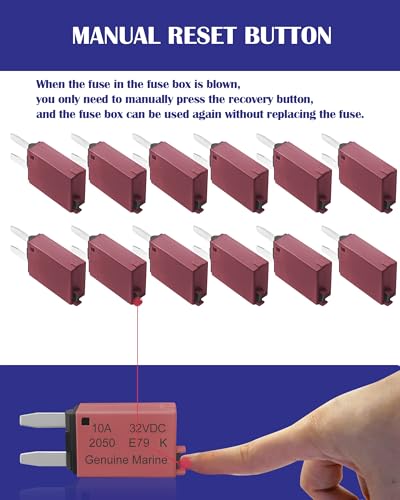10A Low Profile Mini Fuse Kit– Automotive 10A ATM Manual Reset Circuit Breaker Fuses for Boat, RV, Car, Truck, DC 12V/32V 10 Amp Manual Resettable Blade Assortment Kit with Resettable Fuses - style: Manual-E79-10A