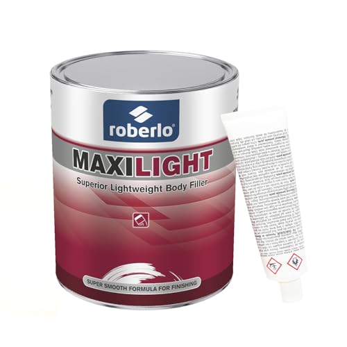 Roberlo Maxilight Superior Lightweight Auto Body Filler - Easy Application, Super Smooth Self-Leveling Formula, Creamy Texture, Ideal for Large Area Repairs, Dents, Dings, Holes, Scratches & Rust - size: 3 Liter (Pack of 1)