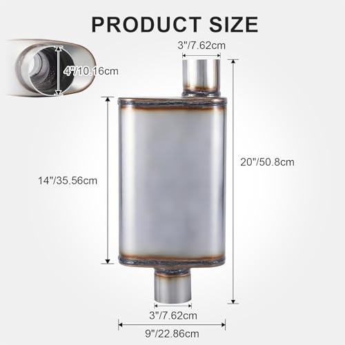 Exhaust Muffler Universal 3" Inlet/Outlet, Overall Length 20" 409 Stainless Straight-Through Performance Muffler for Cars Trucks - size: 3" Inlet/Outlet