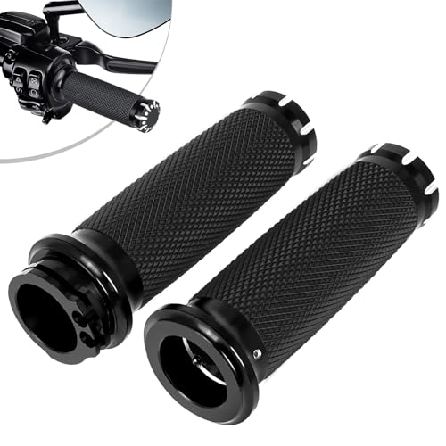 Benlari 1 Inch Motorcycle Hand Grips Handlebar Grips Cable Throttle Compatible for Harley Davidson Sportster Touring Dyna Softail Street Glide 883 1200 - color: Black
