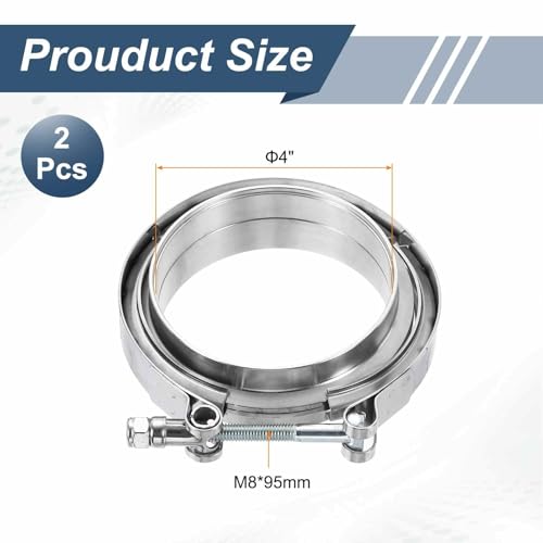 HARFINGTON 2pcs V Band Clamp with Flange 4 Inch 304 Stainless Steel Male Female V-Band Exhaust Clamp Flange Kit for Auto, Silver - size: 4 Inch