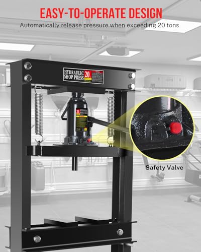 20 Ton Hydraulic Shop Press, H-Frame Garage Floor Adjustable Hydraulic Shop Press with Stamping Plate, Heavy Duty Steel Fame for Bending, Straightening, Installing Bearings & u-Joints