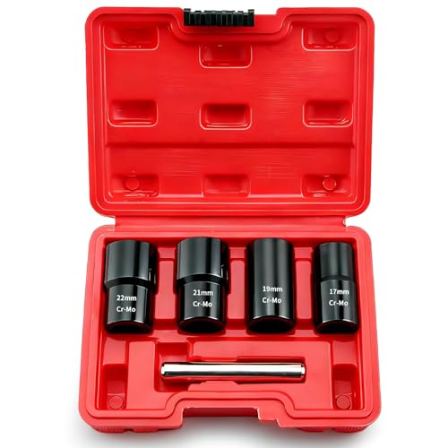 5 PCS 1/2” Twist Socket Set, 6-Point Sockets Nut and Bolt Extractor Tool Kit,Bolt & Stripped Lug Nut Remover Socket Tool for Damaged(17 mm, 19 mm, 21 mm, 22 mm) - color: 5 Pcs-1/2
