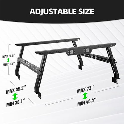 for Colorado & Canyon Overland 16-24.8" High Truck Bed Racks with 2 LED Lights Compatible with 2015-2025 Chevy Chevrolet Colorado & GMC Canyon, Ladder Rack for Bed Rails