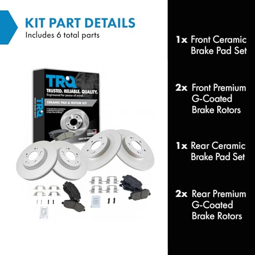 TRQ Front and Rear Brake Pad and Rotor Set Ceramic G Coated Rotors