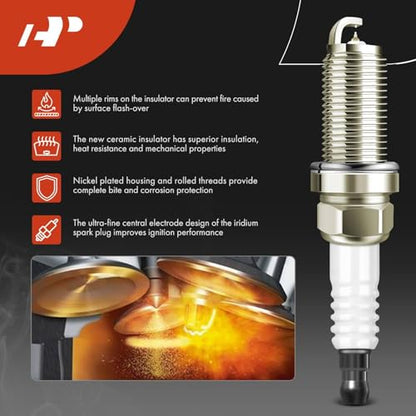 A-Premium Ignition Coil Pack and Iridium Spark Plugs Compatible with Jaguar - color: Red