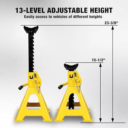 YELLOW JACKET Jack Stands 6 Ton with Double Locking and Large Foot Base for Lifting SUVS, Heavy Duty Steel, 13000 lb Capacity, 1 Pair, Yellow - color: yellow, size: 6 ton double locking and upgraded base