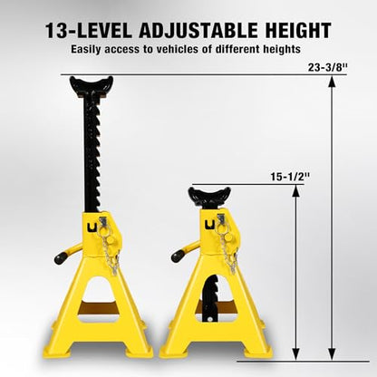 YELLOW JACKET Jack Stands 6 Ton with Double Locking and Large Foot Base for Lifting SUVS, Heavy Duty Steel, 13000 lb Capacity, 1 Pair, Yellow - color: yellow, size: 6 ton double locking and upgraded base