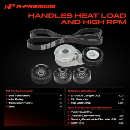 A-Premium Engine Serpentine Belt Drive Kit with Tensioner & Idler Pulley