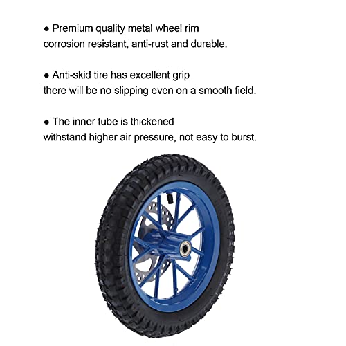 Acouto Front Wheel 12.5x2.75in for 2 Stroke Mini Bike Dirt Bike Pocket Bike, Rubber Front Wheel Tire Rim Disc Brake Sprocket Bolts Assembly(Blue)
