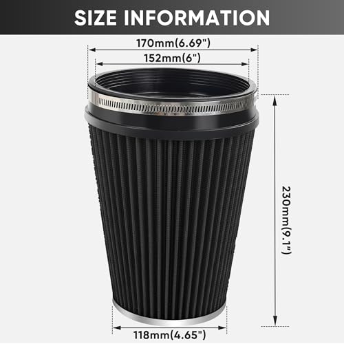 6" 152mm Cold Air Intake Filter Clamp-On Cone Filter Black - color: Black, size: 9 inches Tall