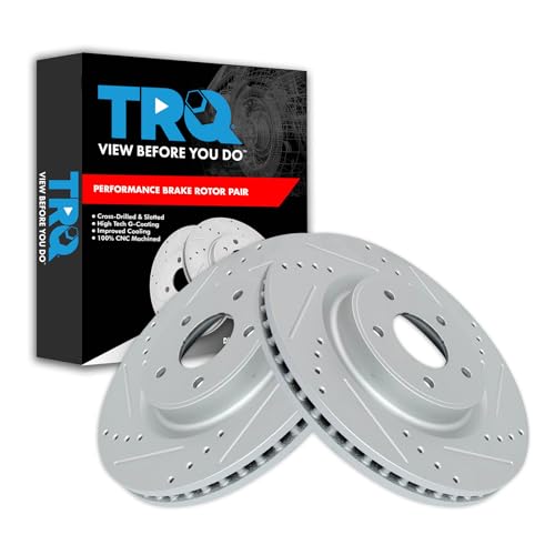 TRQ Performance Front Brake Rotor Set Coated Drilled Slotted - style: BRA74923