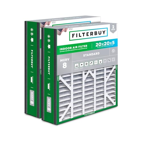 Filterbuy 20x20x5 Air Filter MERV 8 Dust & Allergy Defense (2-Pack) - style: 20x20x5 (Actual: 19.63 x 20.63 x 4.88)