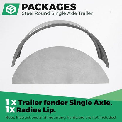 HECASA Steel Round Single Axle Trailer Fender and Fender Back Fits - size: 1 Pc