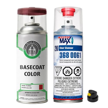 ERA Paints - EU/2K - Candy Apple Red for FORD Exact OEM Color Match Automotive Touch Up Paint for Cars - Spray Paint with Premium Spray Nozzle - Essential Kit w/ 2K 3680061 Clearcoat - Made in USA - style: Spray - Essential Kit w/ 2K 3680061 Clearcoat