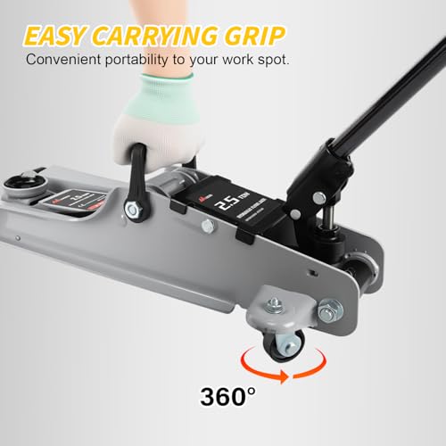 Nilight 2.5 Ton Floor Jack, Low Profile Hydraulic Trolley Car Jack with 360° Swivel Lifting Arm, Heavy Duty Steel Service Jack, Lifting Range 3.35" to 15.15" - color: Single Pump, size: 2.5 Ton