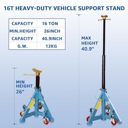 HKTE Heavy Duty Jack Stand, 35,000 lb Rated, 26-40.9 in, Wheels for Trucks - color: JACK STANDS 35000LB