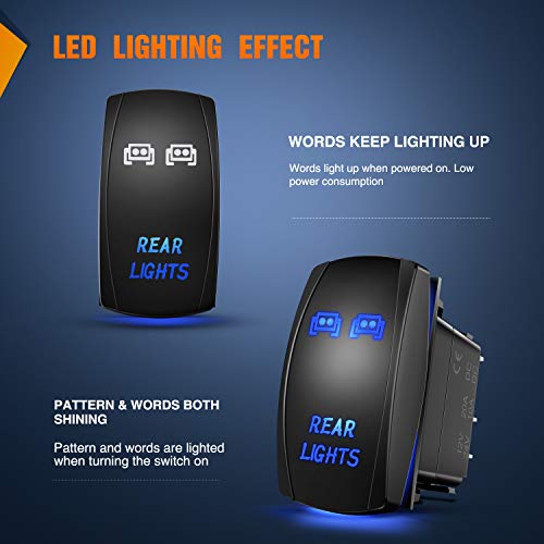 Nilight NI-RS05 LED Light Bar Rocker Switch 5Pin Laser On/Off Rear Lights Rocker Switch 20A/12V 10A/24V Switch Jumper Wires Set,2 years Warranty , Blue - color: Blue, size: REAR LIGHTS
