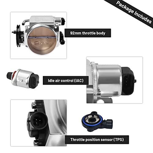 92mm Throttle Body for LS1 LS2 LS6 LS3 LS LS7 SX LS 4 Bolt Throttle Body with Throttle Position Sensors TPS IAC Aluminum Silver - size: 92MM Silver with TPS IAC