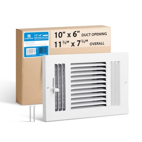 Steel Return Air Grille, Fits Universal Duct Opening, White HVAC Cold Air Intake Vent Cover for Sidewall & Ceiling, Stamped Durable Steel Outer Dimensions for Ventilation (10" W x 6" H)