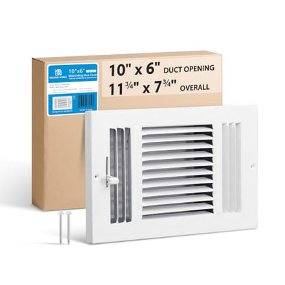 Steel Return Air Grille, Fits Universal Duct Opening, White HVAC Cold Air Intake Vent Cover for Sidewall & Ceiling, Stamped Durable Steel Outer Dimensions for Ventilation (10" W x 6" H)