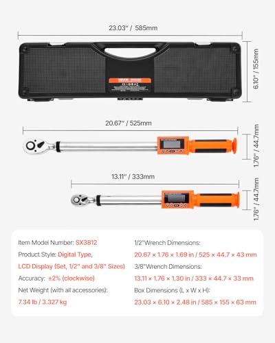 VEVOR Digital Torque Wrench 3/8 1/2 Inch Drive for Truck Auto Motor Bike - size: 1/2" 3/8"