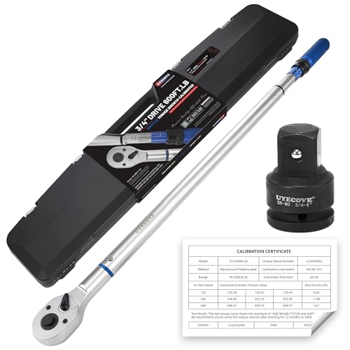 3/4-Inch Drive Click Torque Wrench, Dual-Direction Click Professional Torque Wrench 100-600FT.LB/135-815N.M, Dual Range Scales Graduated in FT.LB and N.M - size: 3/4" 100-600 FT.LB