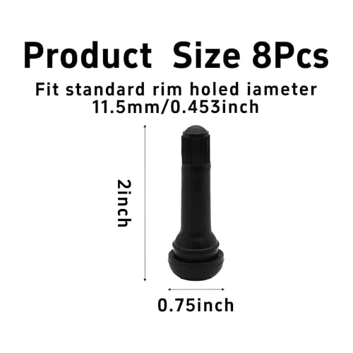 8Pcs TR414 Tubeless Tire Valve Stems, Premium Rubber Snap-in Valve Stems for 0.45" Rim Holes, Universal Fit for Car, Truck, Lawn Mower, Trailer, Leakproof, Easy Installation (Black) - size: TR414