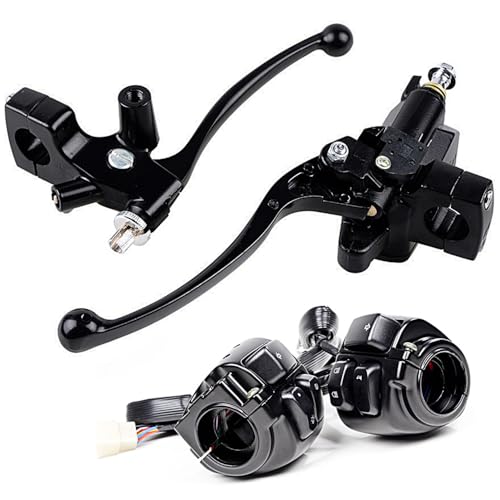 Left Clutch Lever & Right Hydraulic Brake Master Cylinder + Pair 1" Handlebar ON/Off Control Switches + 2PCS Rubber Hand Grips for 1996-2012 Harley Softail Dyna Sportster V-Rod