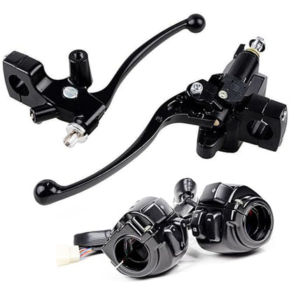 Left Clutch Lever & Right Hydraulic Brake Master Cylinder + Pair 1" Handlebar ON/Off Control Switches + 2PCS Rubber Hand Grips for 1996-2012 Harley Softail Dyna Sportster V-Rod